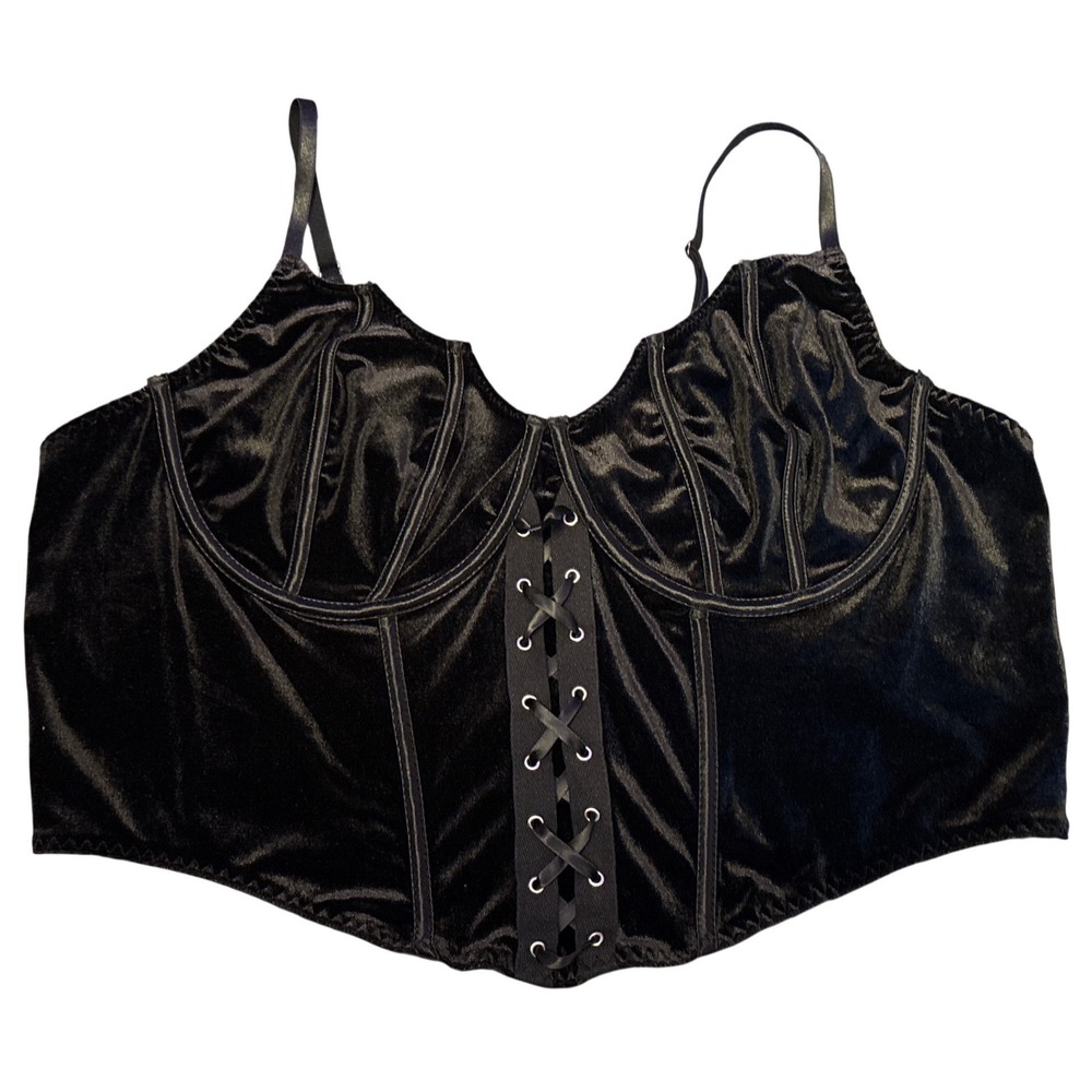 ROMWE Women's Black Velvet Lace Up Corset Bustier Crop Top Plus Size 5XL